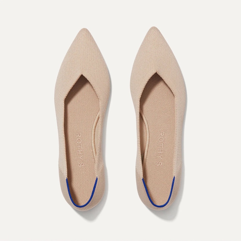 Rothy's Beige Pointed Toe Flats with Blue Accent